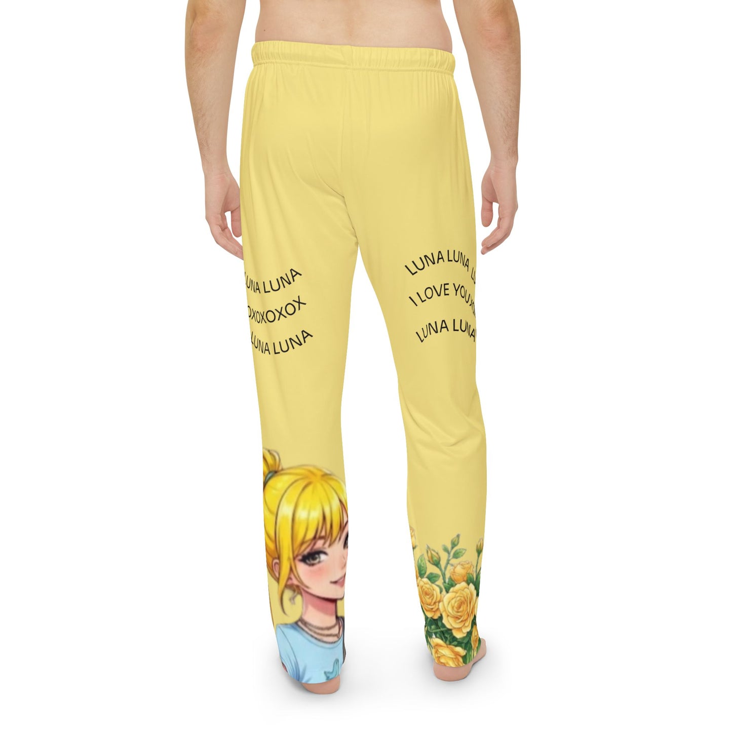Luna Floral Anime Pajama Pants — Men's Yellow Sleep Lounge Pants