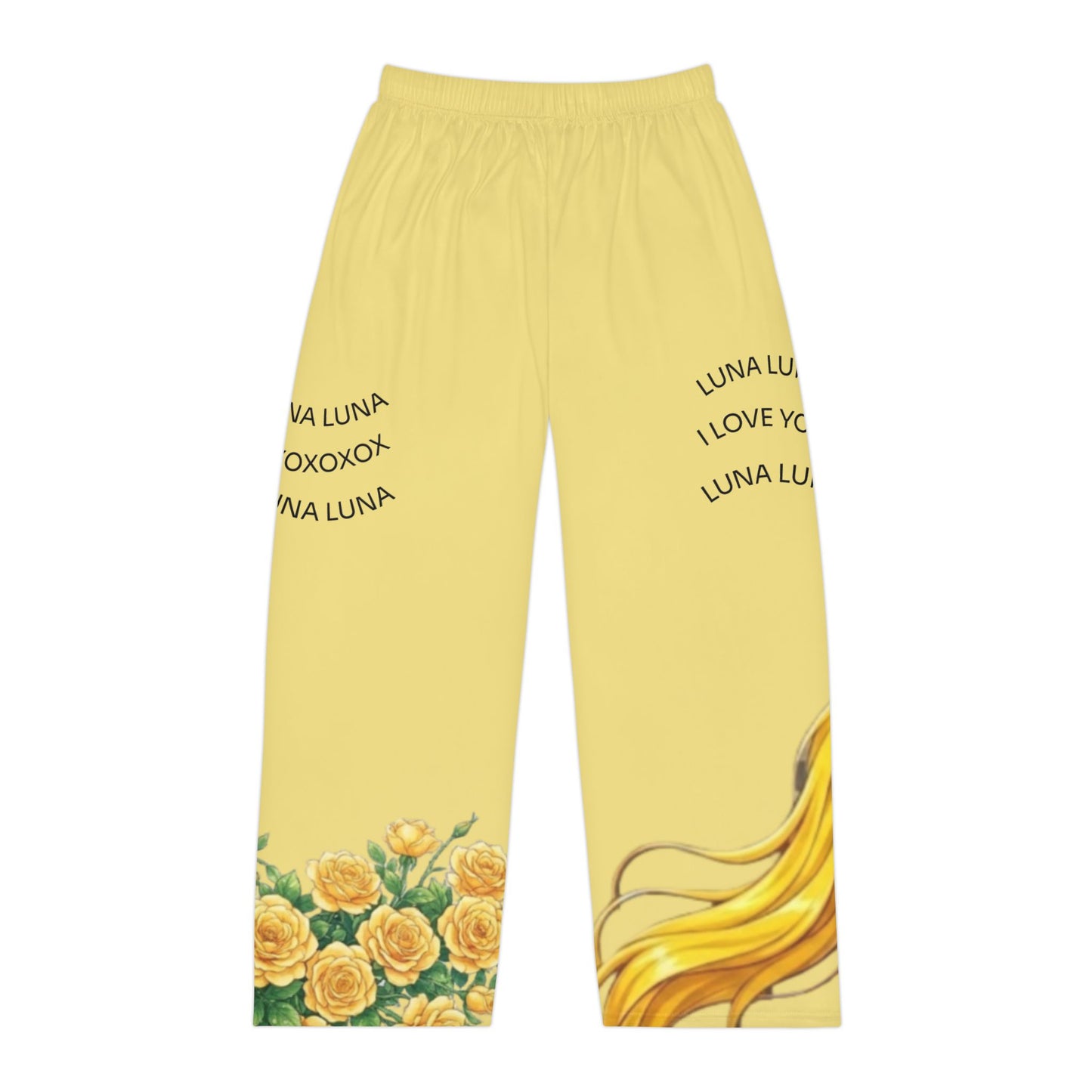 Luna Floral Anime Pajama Pants — Men's Yellow Sleep Lounge Pants