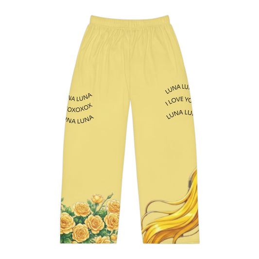 Luna Floral Anime Pajama Pants — Men's Yellow Sleep Lounge Pants