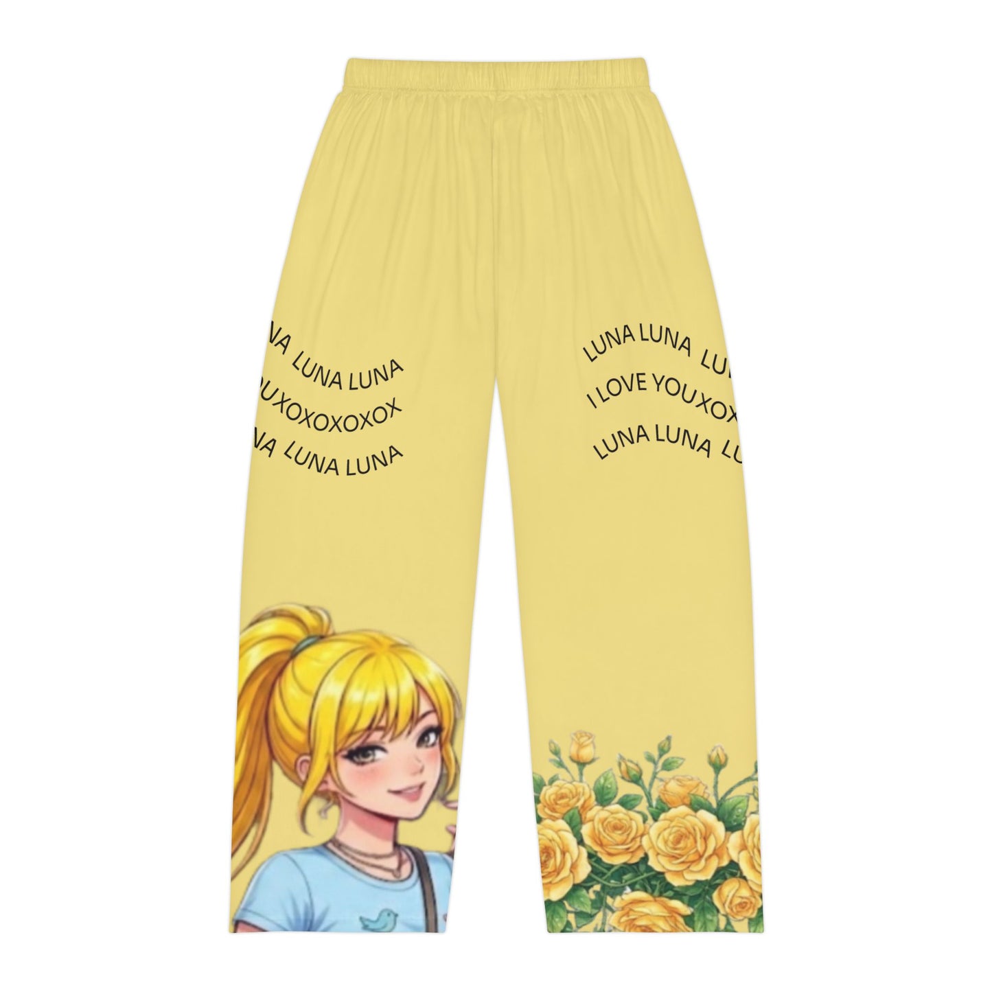 Luna Floral Anime Pajama Pants — Men's Yellow Sleep Lounge Pants