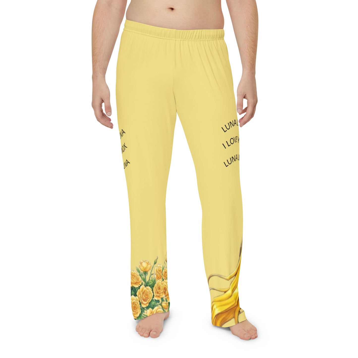 Luna Floral Anime Pajama Pants — Men's Yellow Sleep Lounge Pants