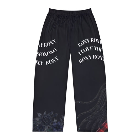Graphic Pajama Pants — "Roxy" Patterned Lounge Pants with Cartoon Portrait & "I Love You" Text