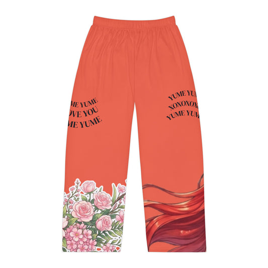 Anime Floral Pajama Pants — "Yume" Red Lounge Trousers