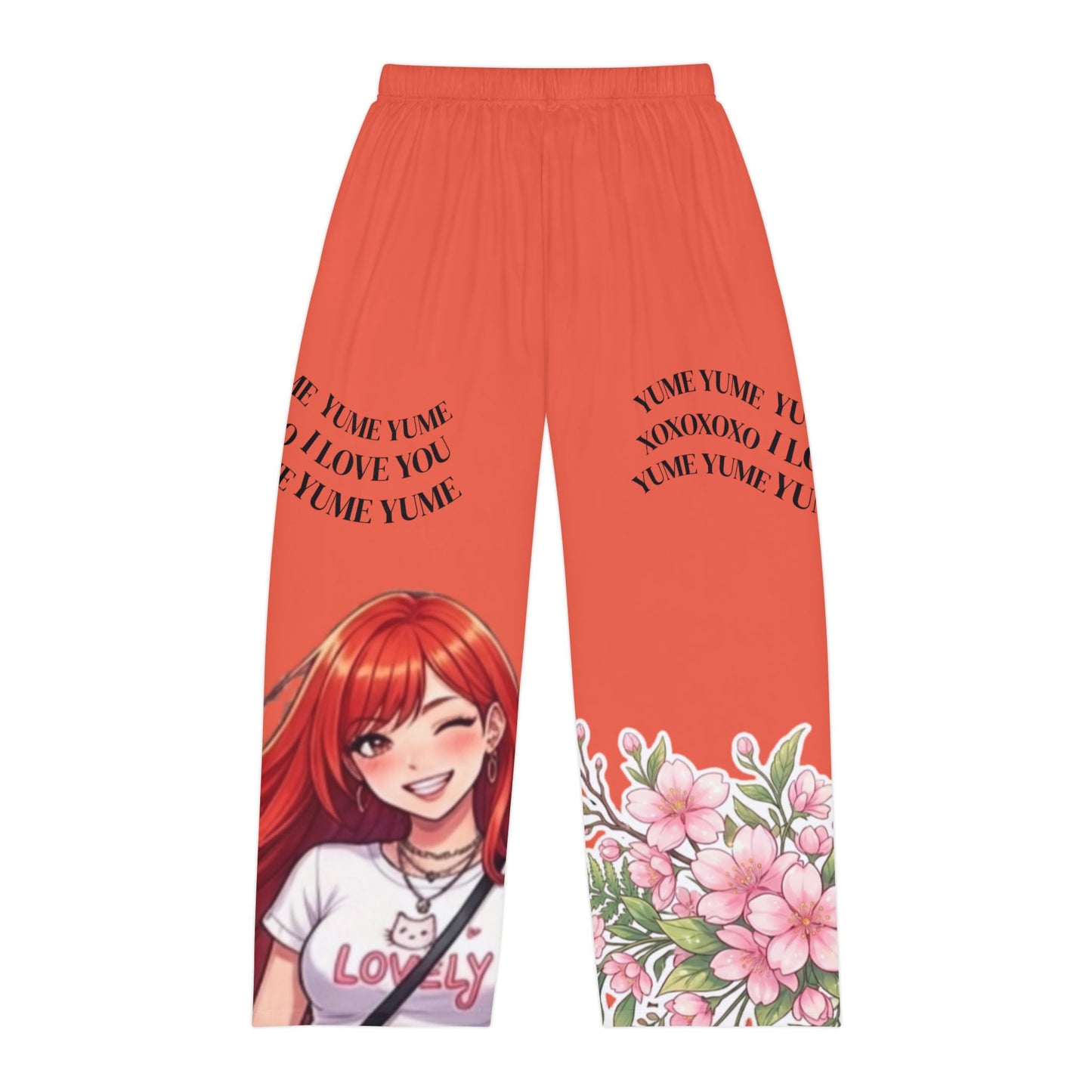 Anime Floral Pajama Pants — "Yume" Red Lounge Trousers